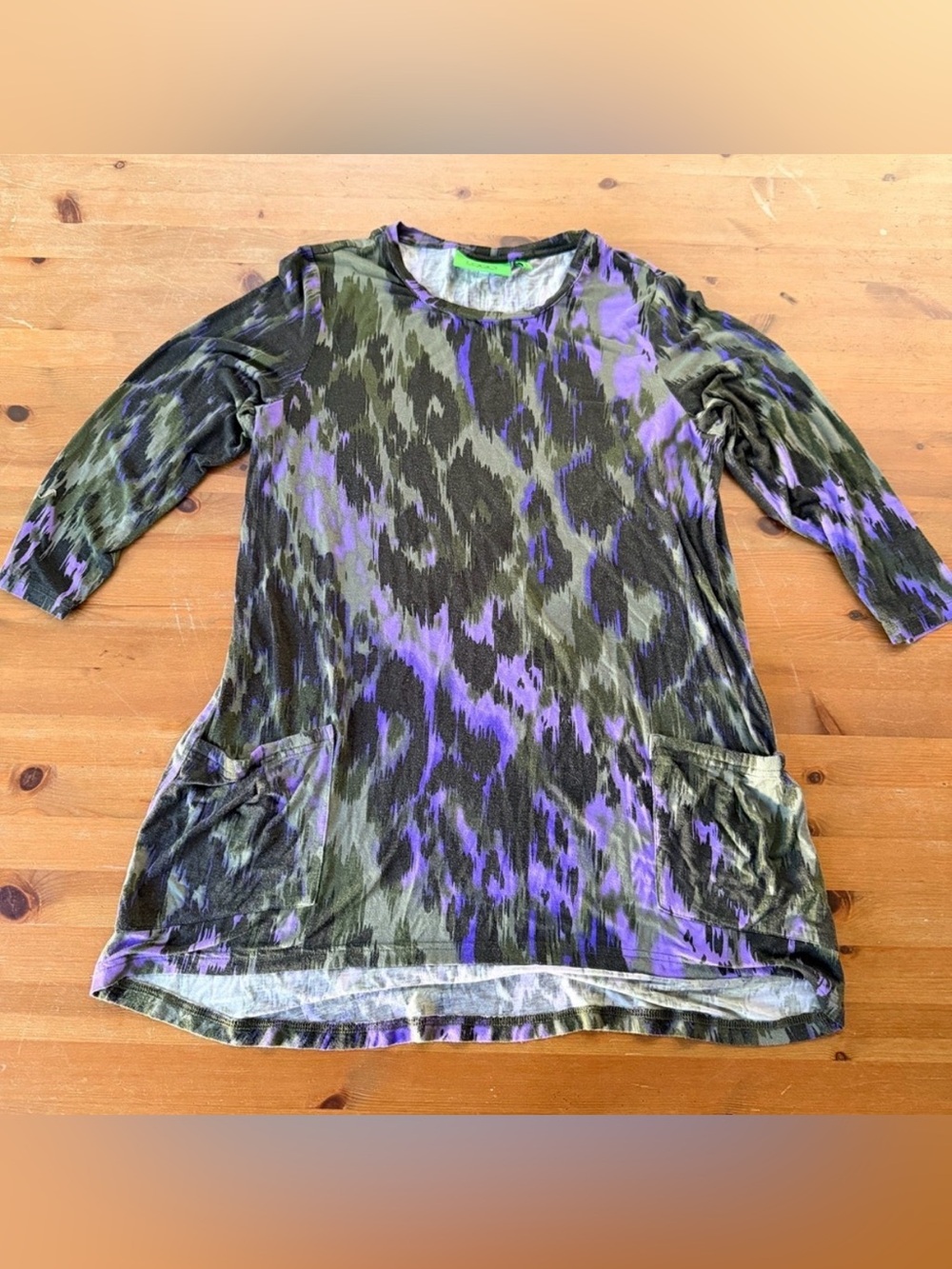 LOGO by Lori Goldstein Small Soft tunic Purples, greens and black with pockets